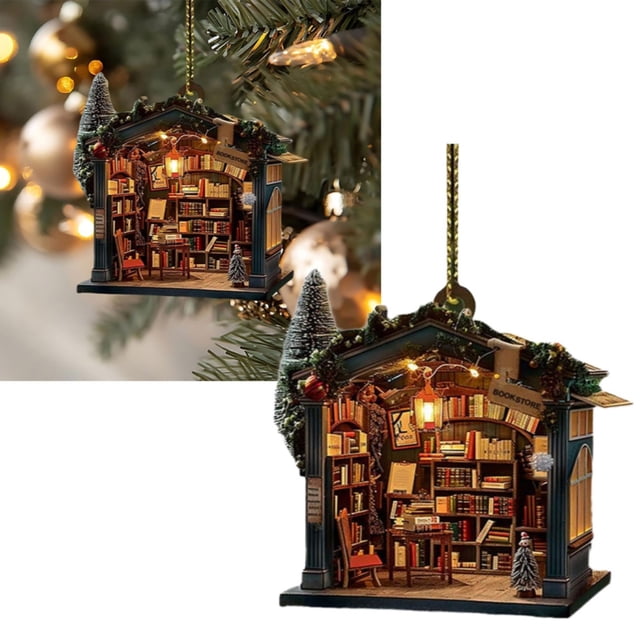 Home Decoration 2024 Christmas Tree Decorations Book Lovers Christmas Decorations 2D Flat Acrylic Bookstore Book Stacking Christmas Tree Decorations Book Lovers Christmas Bookstore Decorations