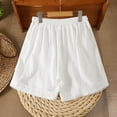 thumbnail image 3 of acuever Womens Wide Leg Linen Shorts Summer Casual Loose Pleated Elastic High Waisted Shorts Shorts Casual Summer Linen Palazzo Pants with Pockets Women's Shorts White Stay Put Waistband（4Xl）, 3 of 7