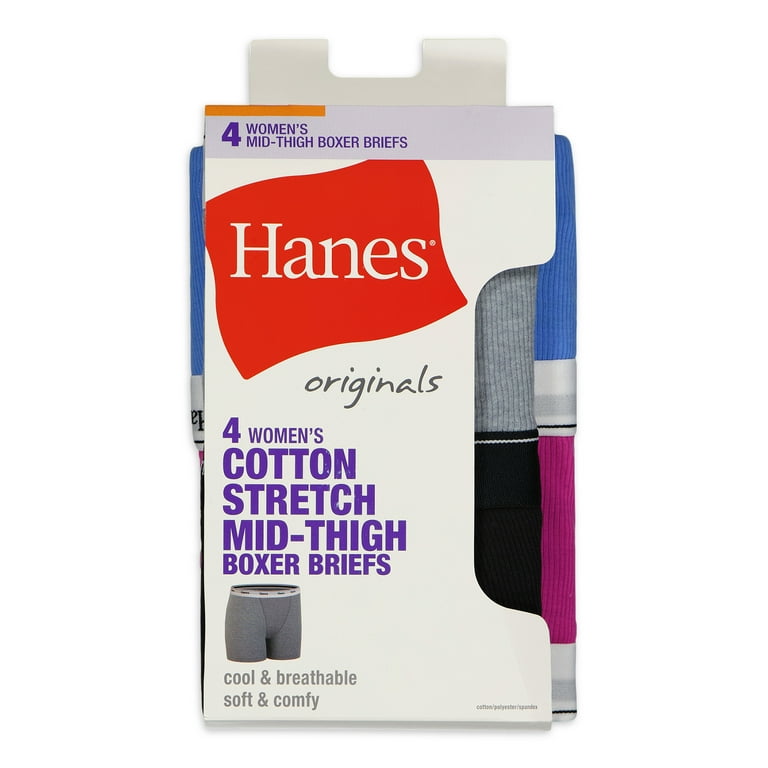 Hanes Originals Women's Mid-Thigh Boxer Brief Underwear, Breathable Cotton  Stretch, 4-Pack
