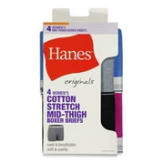 Hanes Originals Women's Mid-Thigh Boxer Brief Underwear, Breathable Cotton Stretch, 4-Pack