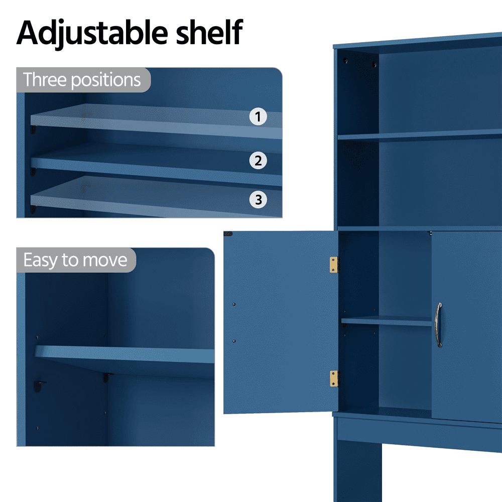 Alden Design 8" Wooden Free-Standing Over-the-Toilet Storage for Bathroom, Navy Blue