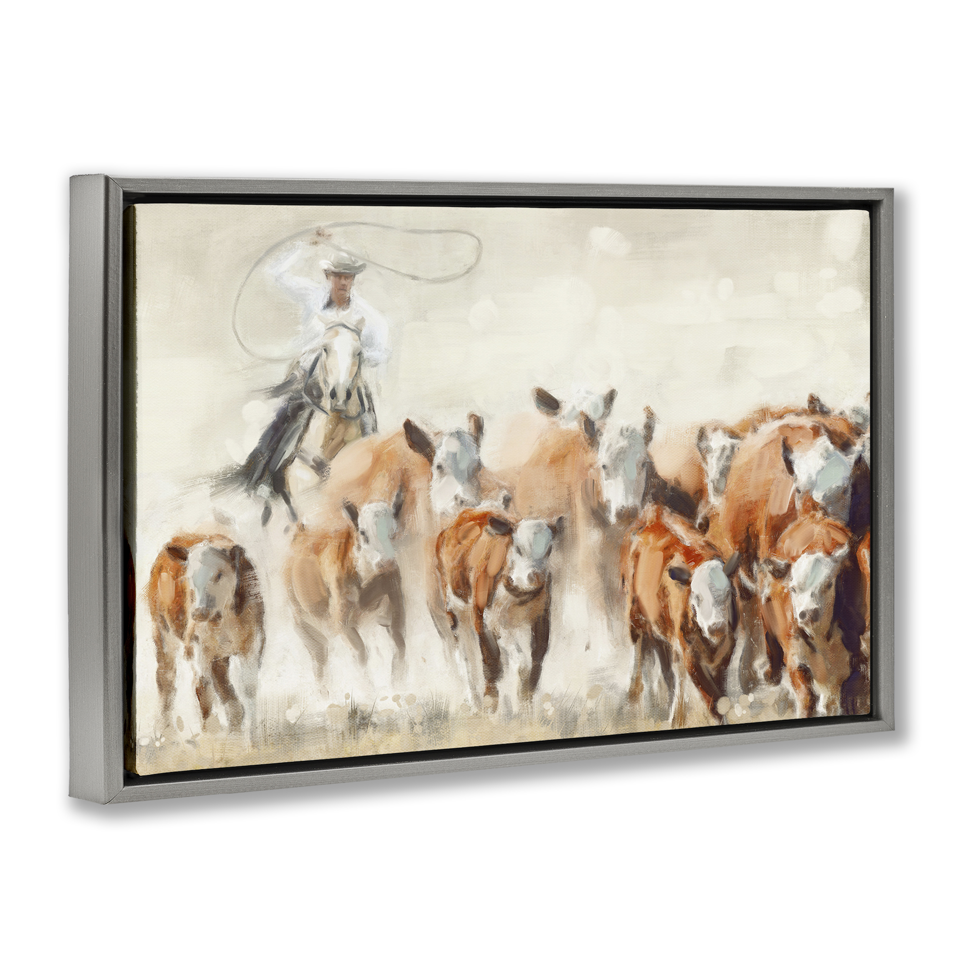 Stupell Industries Equestrian Round Up Animals & Insects Painting Gray Floater Framed Canvas Art Print Wall Art, 25 x 17