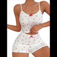 thumbnail image 3 of Conjunto de Pijama de 2 Piezas con Estampado Gráfico para Mujer, Pantalones Cortos y Top de Verano, Conjuntos de Estar por Casa Acanalados. Rojo L, 3 of 7