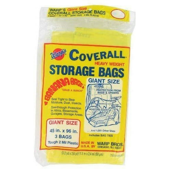 Warp Bros. Giant Banana Storage Bag - Yellow, 45" x 96" - 3 Pack