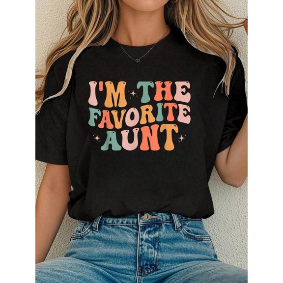 Groovy I'm The Favorite Aunt Funny Auntie Aunt T-Shirt Vacation Outfits Women