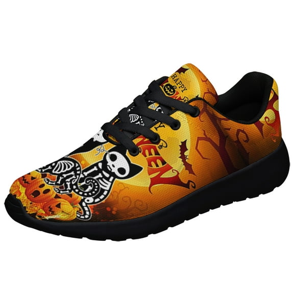 Cat Skeleton Skull Hallween Shoes Sneakers for Women Men Black Size 3.5