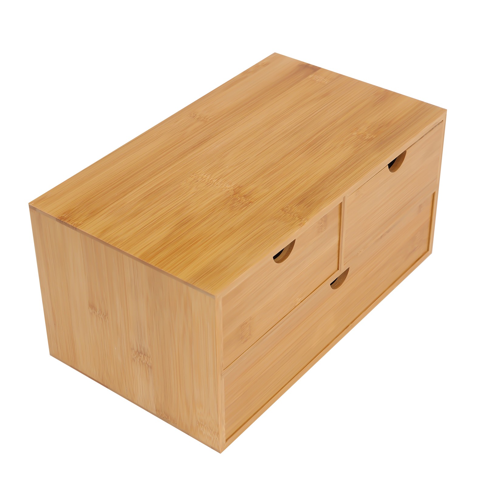 Natural Bamboo Desk Organizer with 3 Drawers - No-Assembly Desktop Storage for Home & Office