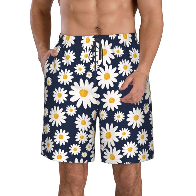 Fotbe Daisy Floral Trajes de Baño Estampados para Hombre, Shorts de Verano de Secado Rápido, Ropa de Playa, Bañadores-Small