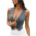 thumbnail image 2 of ShaoRunShi Women Zip Up Denim Vest Deep V Neck Sleeveless Y2k Jean Cropped Tops Slim Fit Casual Streetwear Tank Top, 2 of 9