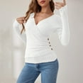 thumbnail image 4 of Tops for Women Long Sleeved V-neck Button Knit Solid Color Sweater White Womens Blouse, 4 of 6