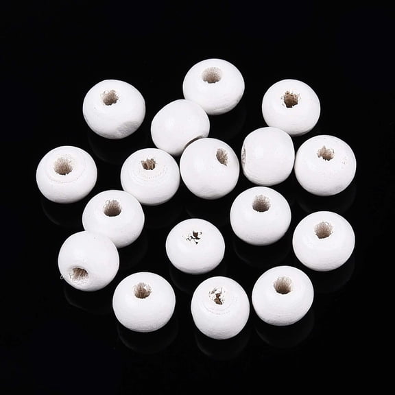 1000pcs Spray Painted Round Natural Schima Wood Beads White 6~6.5x4.5~5mm Hole: 1.6~1.8mm