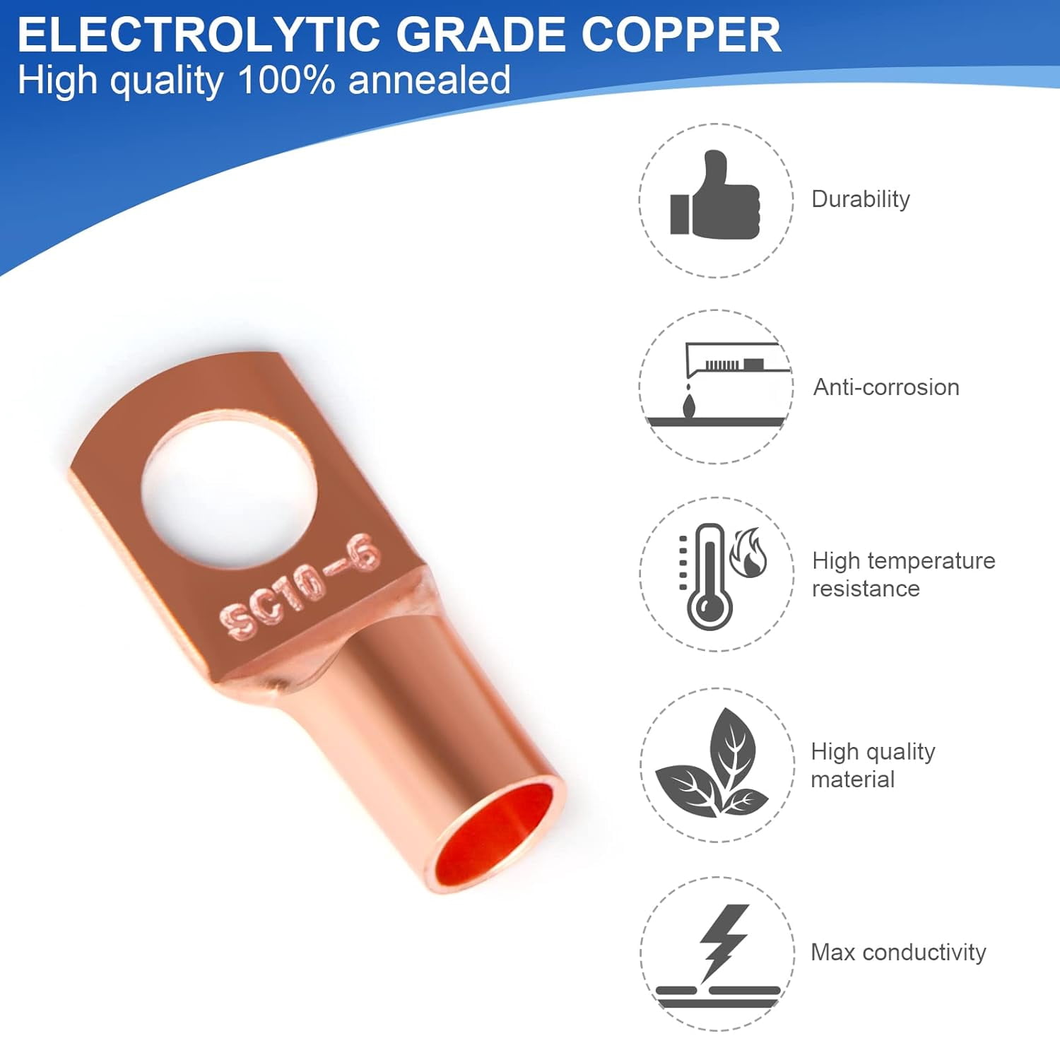 60-pack copper wire terminals, battery cable end 4681012 specification wire connectors with heat shrink tube set, ring terminal connectors battery cable terminals battery terminals with 30-pack heat