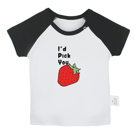 

iDzn I d Pick You Strawberry Funny T shirt For Baby Newborn Babies T-shirts Infant Tops 0-24M Kids Graphic Tees Clothing (Short Black Raglan T-shirt 0-6 Months)