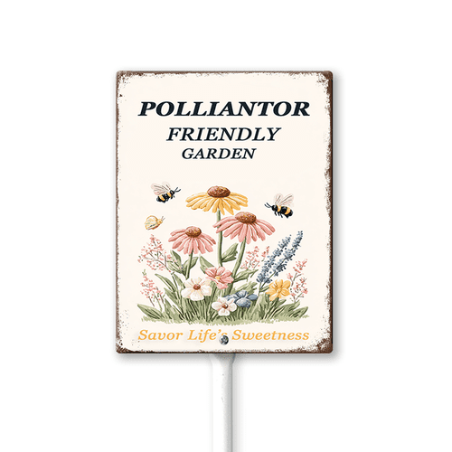 Eveokoki Pollinator Friendly Garden Signs for Yard with Stake, Sturdy Aluminum Statement Plaque Sign Decoration for Yard Garden Lawn Outdoor,Laminated Rustproof, 7x8.8 inch