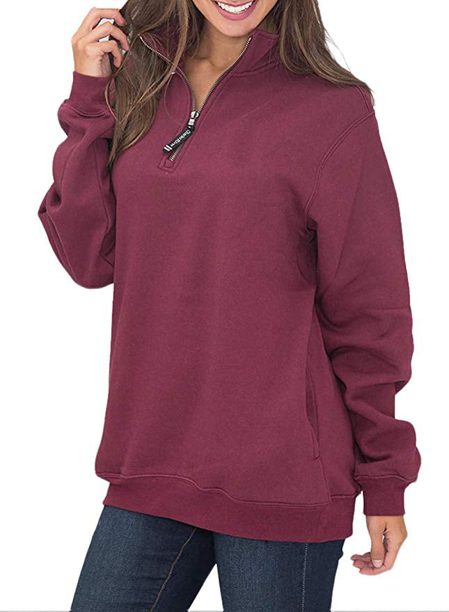 Womens Quarter Zip Sweatshirts Long Sleeve Pullover Sweatshirts With ...