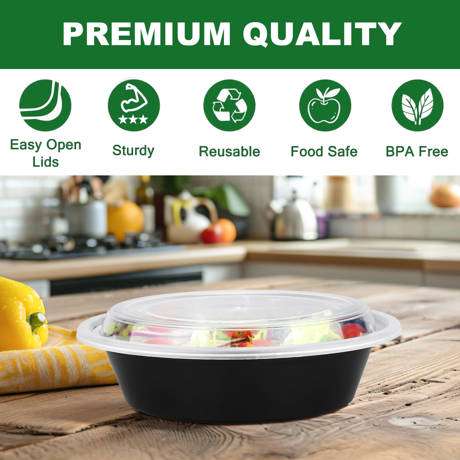 BagDream 24oz Round Meal Prep Bowl 60 Pack Plastic Food Storage Containers with Lids Disposable for Soup and Salad