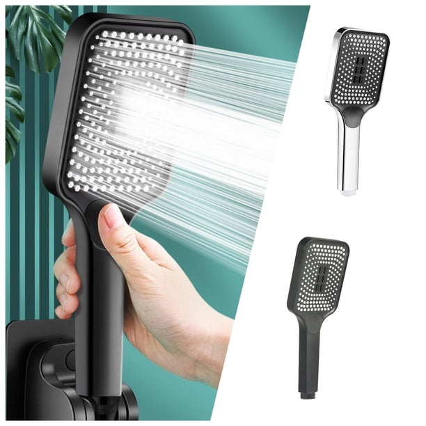 Ducha portátil de alta presión - 3 modos de pulverización, agarre fácil, plateado/negro, 27,5cm