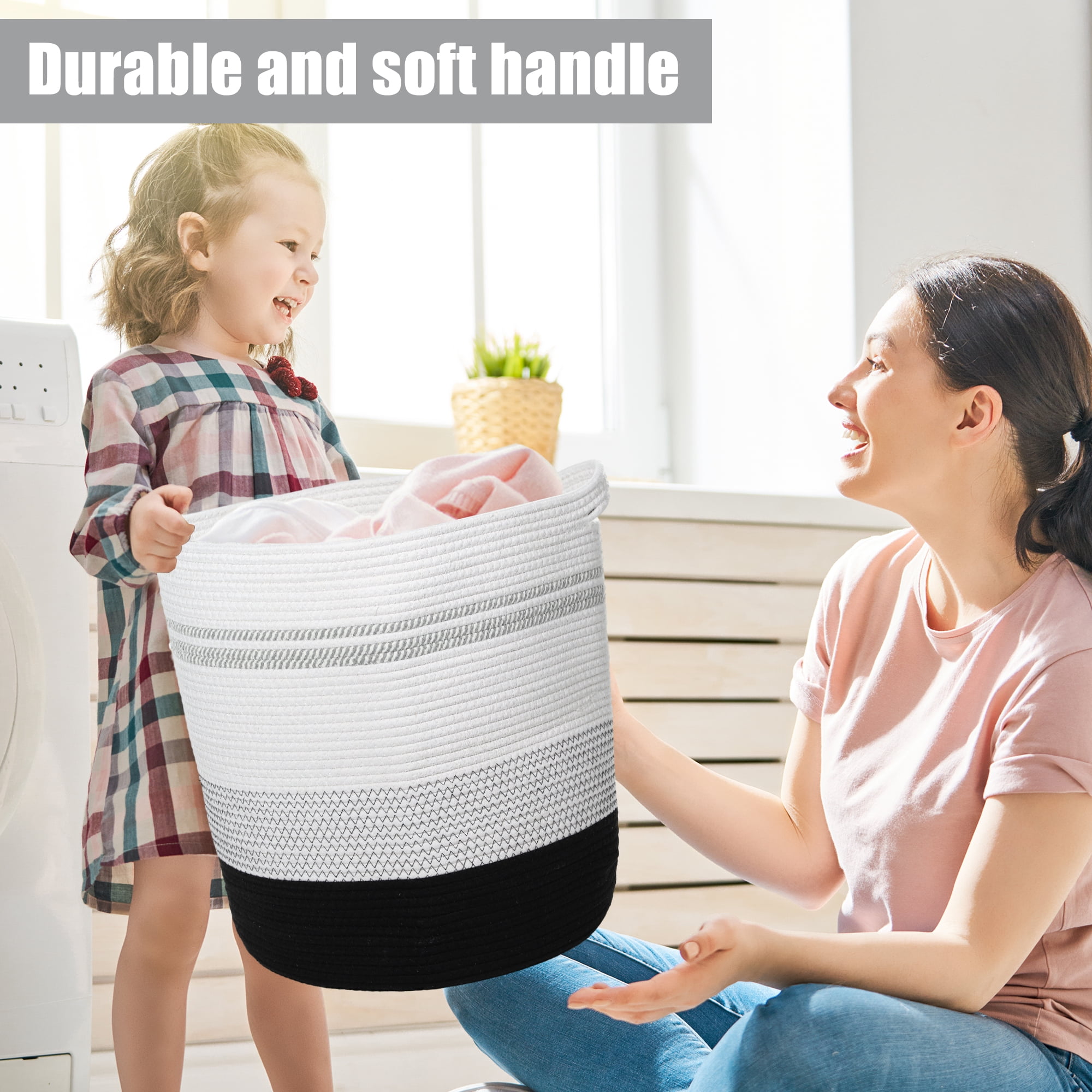 Unique Bargains Laundry Basket Hamper 18"x20" Tall Laundry Basket for Bedroom Baby Nursery Child's Laundry Hamper Black