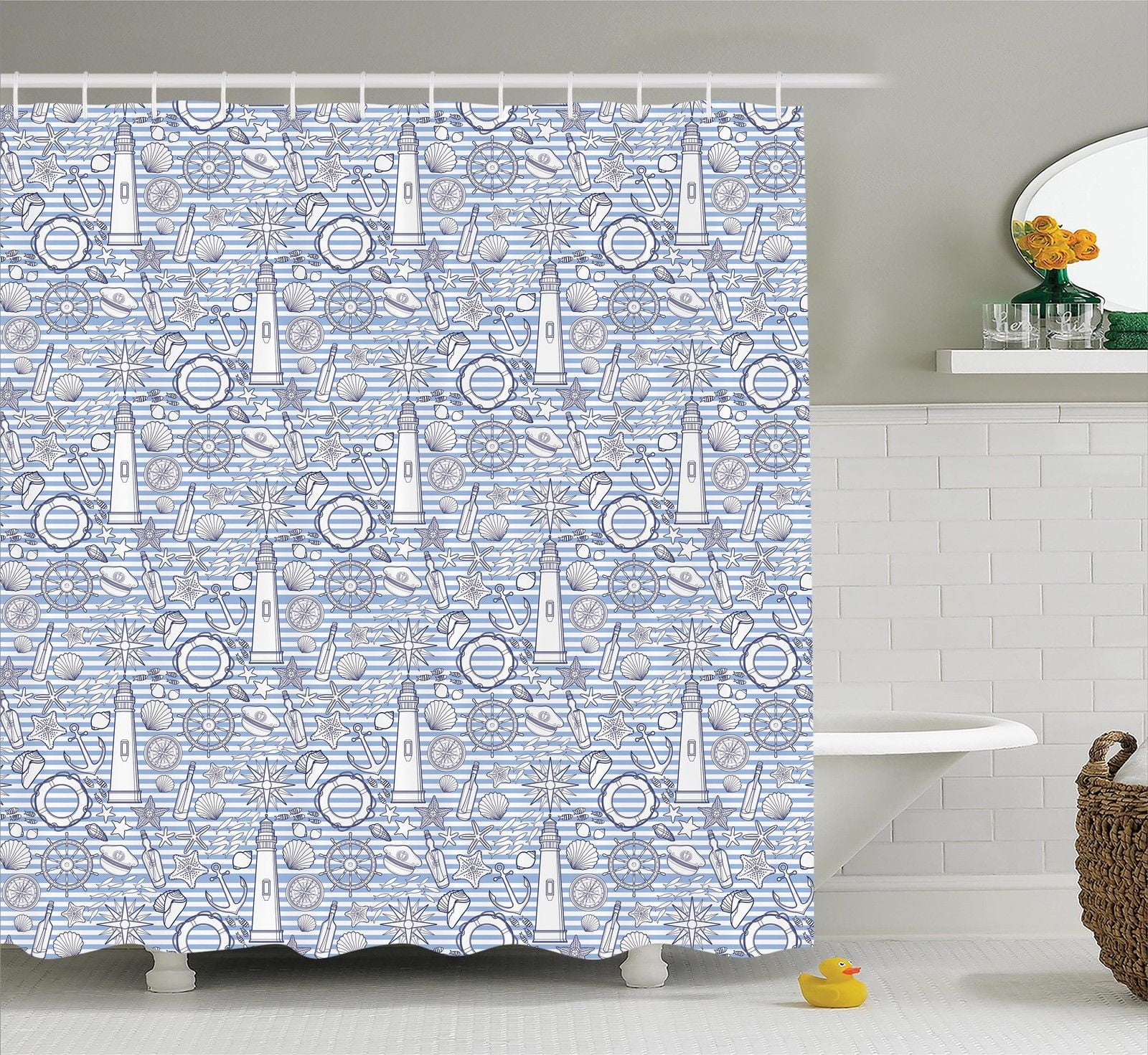 Nautical Decor Shower Curtain Set, Nautical Collection Ocean Seashell