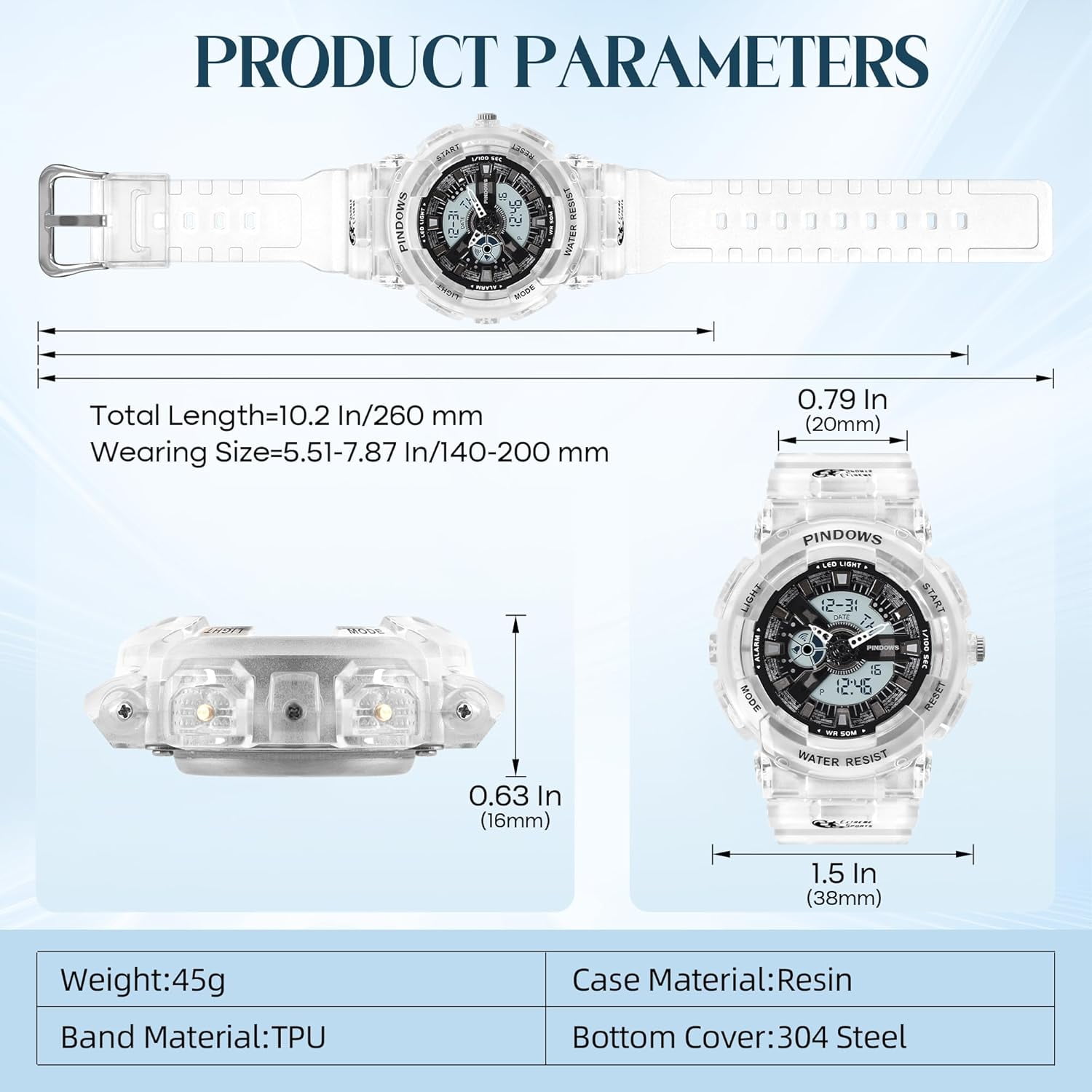 Women Watch for Women Teenagers Watch Outdoor Waterproof Digital Sports Analog Watches for Ladies Students with Stopwatch Alarm Countdown Dual Display 7 Color LED Backlight