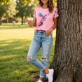 thumbnail image 5 of Domzest Women Breast Cancer Awareness Tie Dye T Shirt Short Sleeve Round Neck Casual Graphic Tee Pink Ribbon Support Survivor Gift Summer Top Pink XL, 5 of 6