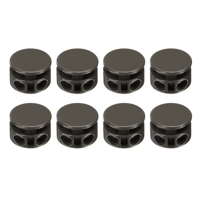 8Pack Bloques de cordón redondos, 4mm metal doble agujero resorte tope, café