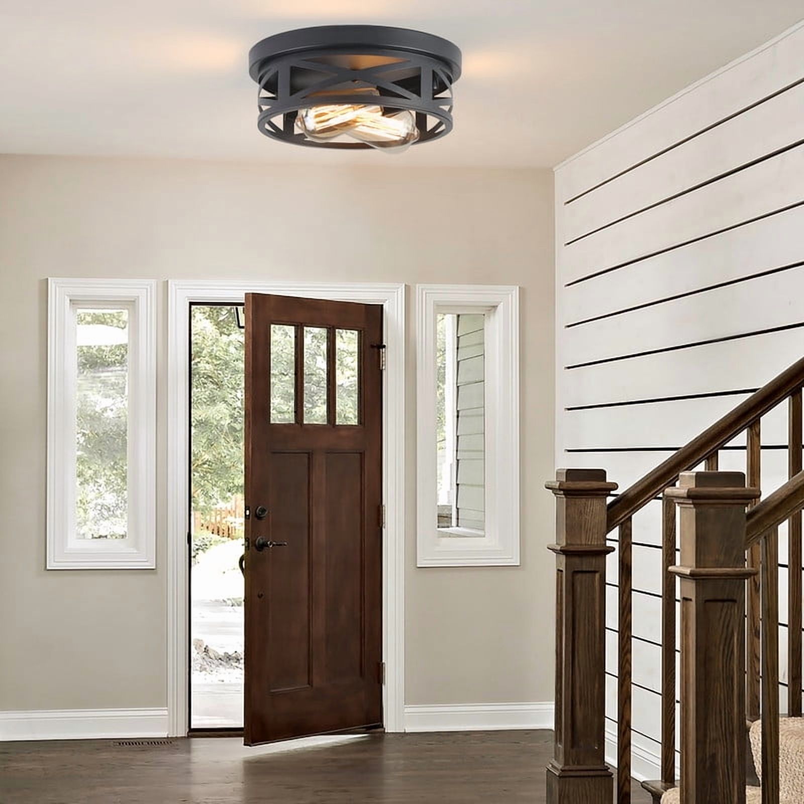 GCGAFUL Farmhouse Black Flush Mount Ceiling Light, 2-Pack photo 2