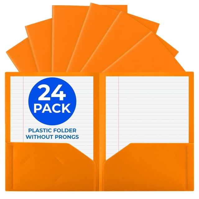 Carpetas EPI, paquete de 24, color naranja, con 2 bolsillos, resistentes al desgarro