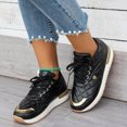 thumbnail image 2 of Womens Platform Sneakers Fashion Color Block Quilted Lace up Tennis Shoes Nonslip Thick Sole Casual Walking Shoes Black Size 8.5, 2 of 7