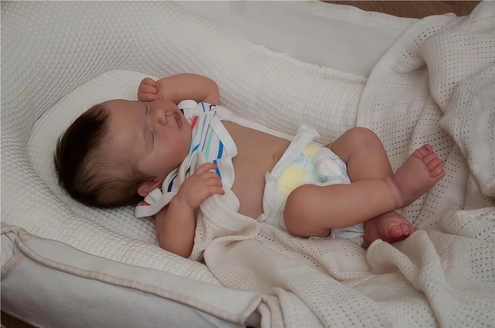 GloTide 20inch/50cm Full Body Closed Eyes Loulou Reborn Baby Doll With Rooted Hair Lifelike Newborn Baby