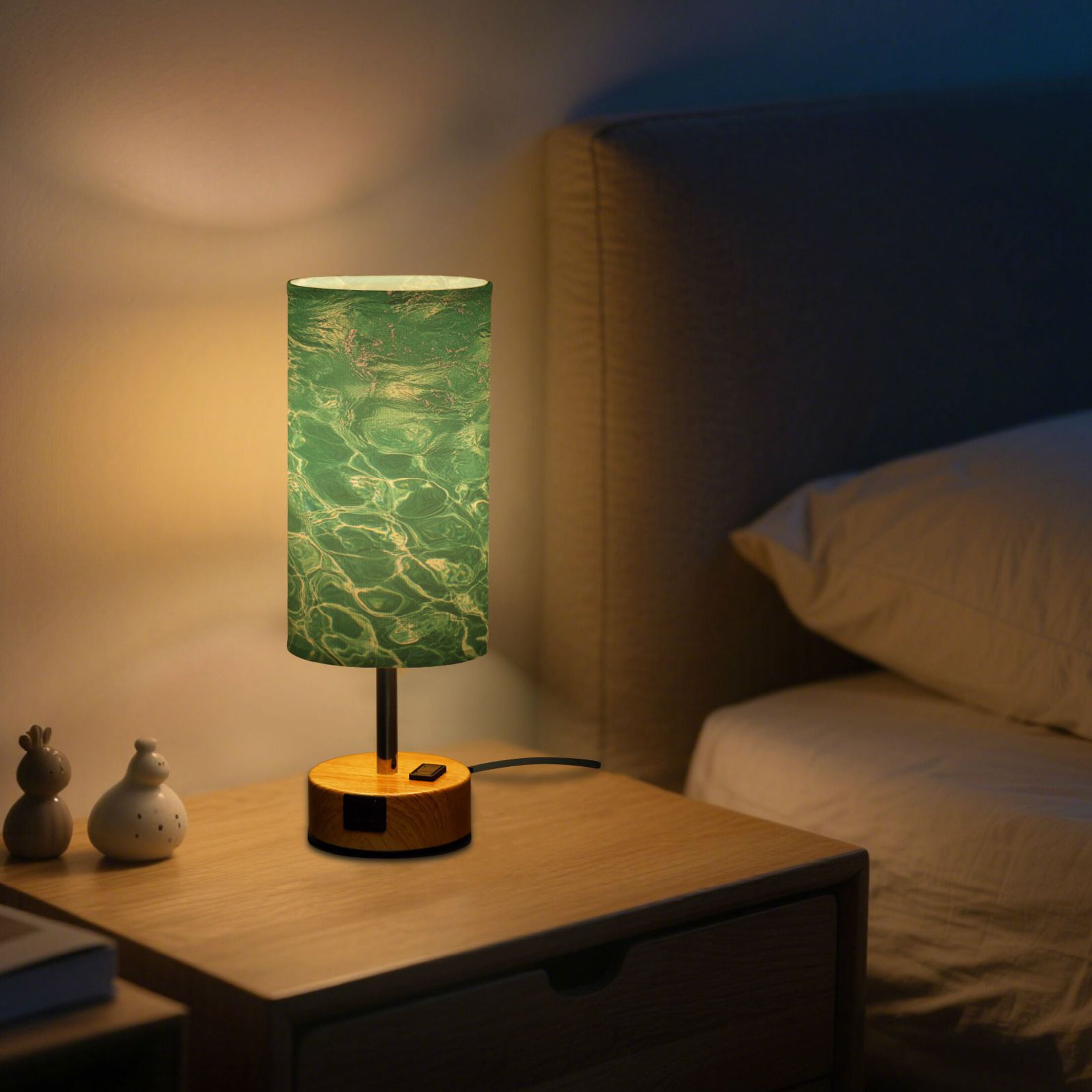 Touch-Control 3-Color Desk Lamp with Plug – Energy-Saving LED + 3 Simultaneous Charging Ports Green Water Ripples