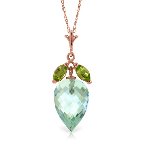 Galaxy Gold GG 14K Rose Gold Natural Peridots and Pointy Blue Topaz Briolette Drop Necklace - August Birthstone - Warmth & Prosperity - 16" to 24" - Fine Jewelry for Women