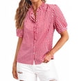 thumbnail image 2 of Stralyhd Womens Tops Button Down Short Sleeve Linen Shirts Plaid Blouses Casual Comfy and Breathable Outfits Red M, 2 of 6