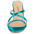 thumbnail image 2 of BLISSFUL STEP Women's Crisscross Strap Rhinestone Block Heel Slide Sandals Blue (Size 8), 2 of 6