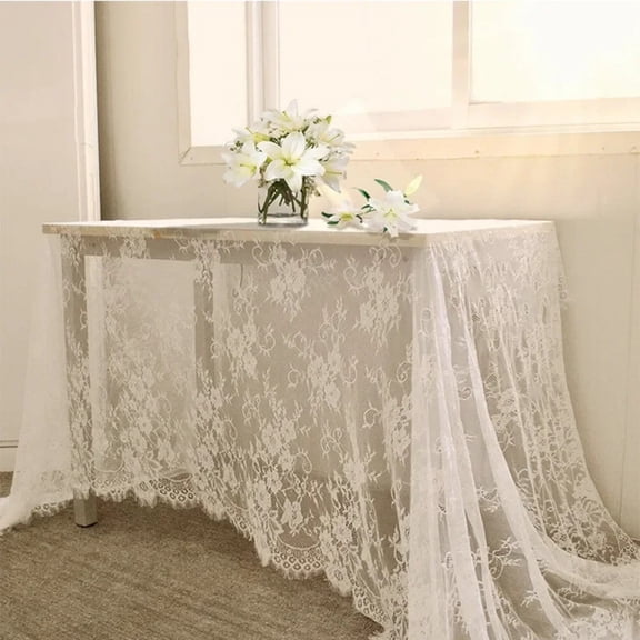 Rustic Wedding White Lace Tablecloth Vintage Embroidered Reception Table Cloth Decor Boho Party Valentine's Day Tablecloth