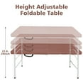 thumbnail image 3 of 4FT Portable Folding Table, Fold-in-Half Utility Table with Height Adjustable, Heavy Duty Plastic Picnic Table with Carrying Handle for Indoor, Outdoor, Camping, Party, Garden, Brown, 3 of 7