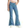 thumbnail image 2 of OGLCCG Girls Flare Pants School Uniform Pants for Girls Kids Twill Bell Bottoms with Pockets,Back To School,Size 13,Blue, 2 of 7