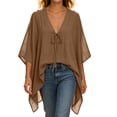 thumbnail image 3 of Vivianyo HD Women's Knotted V Neck Blouse, Batwing Sleeve Crinkle Woven Handkerchief Hem Casual Top for Women, Sizes S-2XL, 3 of 8