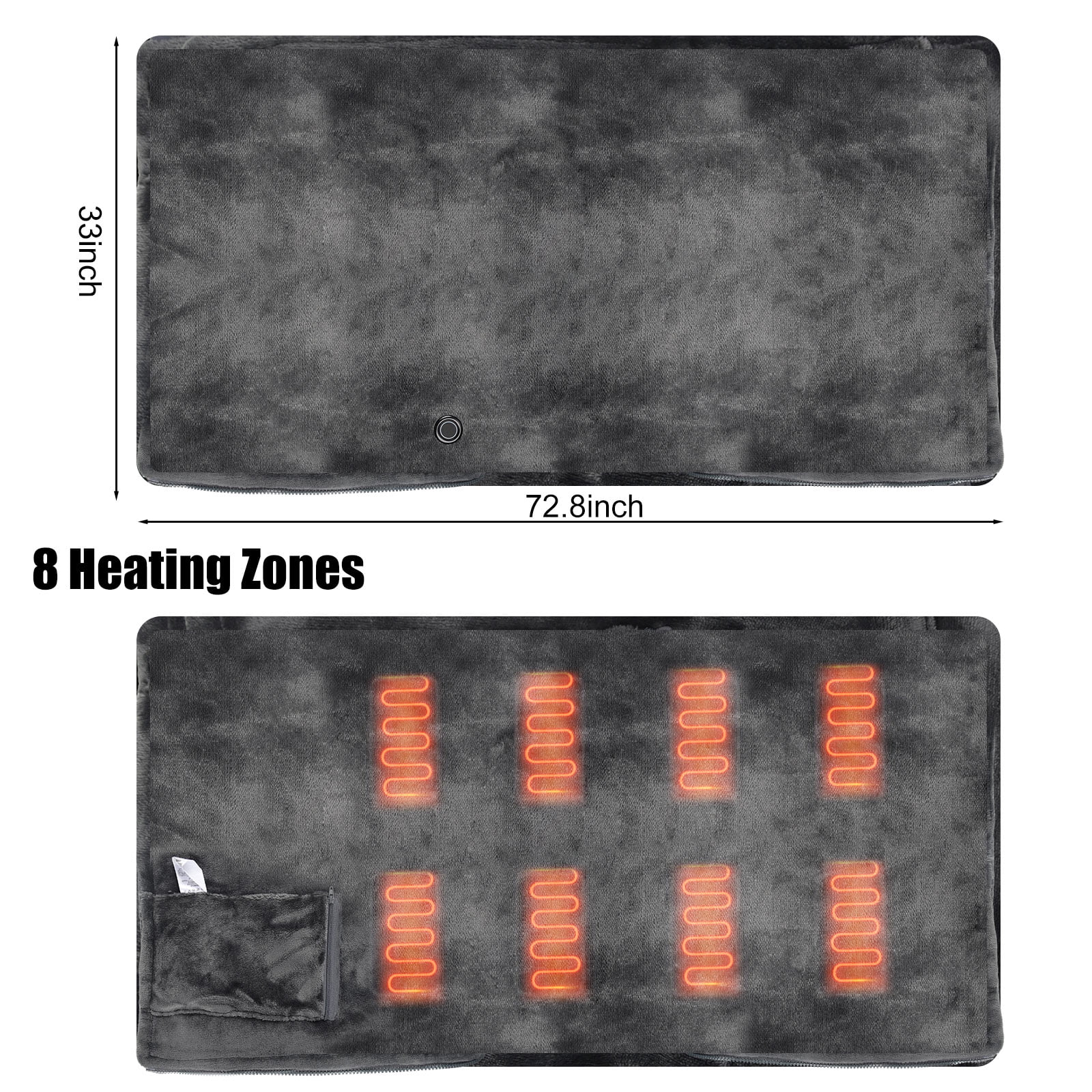 ASKITO Heated Blanket Wearable Shawl, Electric Wrap Poncho Blanket with Zipper, Heating Throw with 3 Heat Settings, Washable, 33"x73", Grey