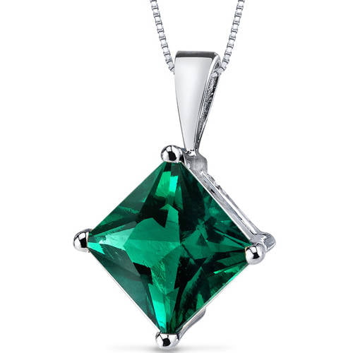 10k White Gold 2.20ct Emerald-Cut Garnet and Diamond Pendant Necklace 