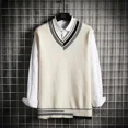 thumbnail image 3 of Ropa de hombre Chaleco verde Suéter de punto retro japonés Chaleco de retazos sin mangas con cuello en V para hombre Ropa de otoño coreana para la calle A, 3 of 4