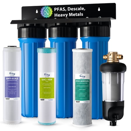 iSpring WGB32B-PFKDS+WSP50J Whole House Water Filter System, PFAS, Scale, & Heavy Metals Filtration for PFOA & PFOS with SGS-Tested Media, Corrosion, Lead, Chlorine, Taste & Odor, SpinDown Filter