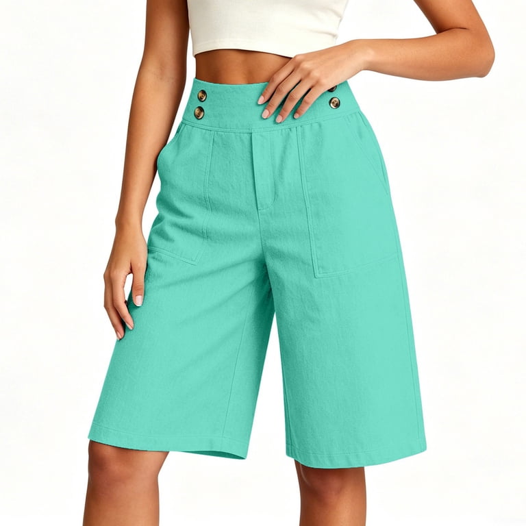 knee length dress shorts for women Buigttklop Dressy Shorts for Women Knee Length Dress Shorts Casual Elastic High Waisted Wide Leg Work Shorts with Pockets, Women's, Size: 2XL(12),