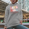 thumbnail image 2 of Retro Love More Worry Less, Groovy Text, Valentine's Day Gift, Heather Grey Hooded Sweatshirt or Hoodie, Large, 2 of 5