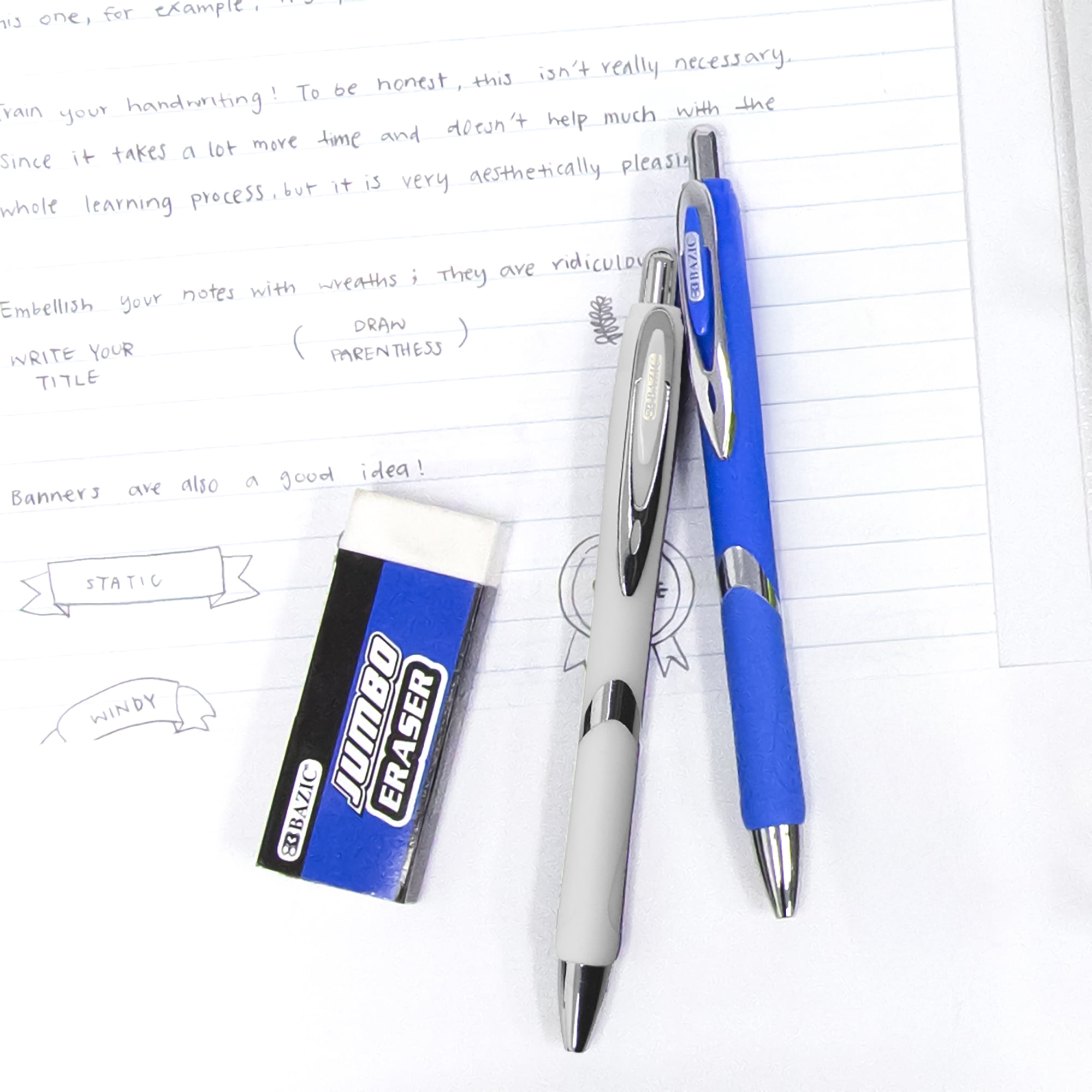 BAZIC Ciel Fuse Tech Ink Retractable Pen w/ Rubber Barrel, 1.0mm (2/Pack), 24-Pack