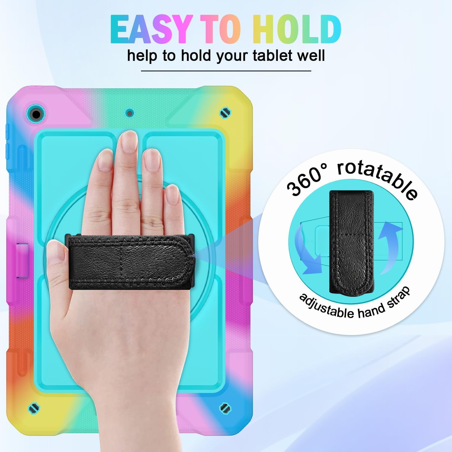 SUPNICE iPad 9th/8th/7th Generation Case,iPad 10.2 Case for kids, Shockproof [360 Rotating Stand] [Hand Strap] [Pencil Holder] Case for New iPad 9th Gen, iPad 10.2 Inch 2021/2020/2019 - Turquoise