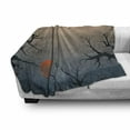 thumbnail image 3 of Nature Soft Flannel Fleece Blanket, Sun Rises Between Tree Branches in Misty Weather Foggy Sky Illustration, Cozy Plush for Indoor and Outdoor Use, 50" x 60", Slate Blue Orange Peach, by Ambesonne, 3 of 6