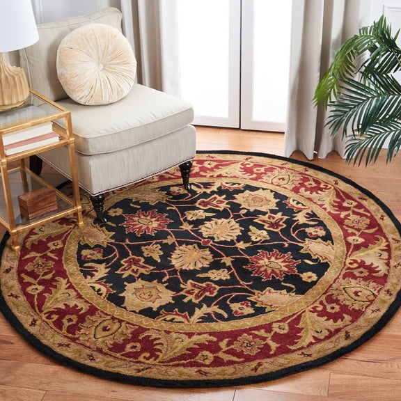 SAFAVIEH Classic Karolina Oriental Wool Area Rug, Black/Burgundy, 8' x 8' Round