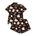 thumbnail image 4 of Hot Sales Under $10 CNJKEHIUV Halloween Pajamas Women Short Sleeve Button Top Matching Shorts 2026 Fall Cute Satin Pumpkin Sleepwear Black XL, 4 of 4