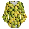 thumbnail image 5 of Lemons And Limes On Checkered Background Women's V-Neck Blouse With 3/4 Ruffled Bell Sleeves Casual Top Ladies Blouses, 5 of 7